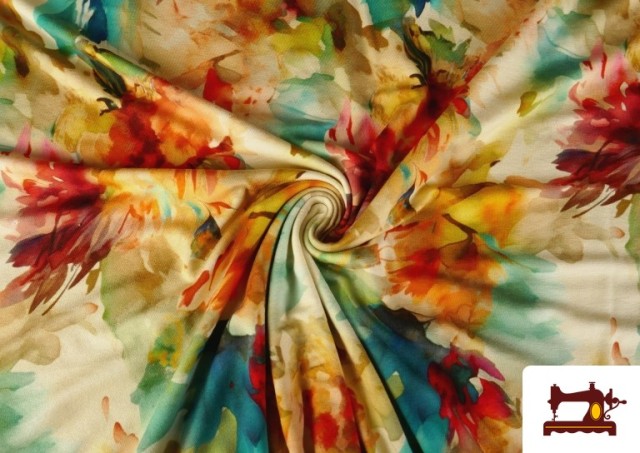 Venta online de Tela de Punto de Viscosa Floral De Colores