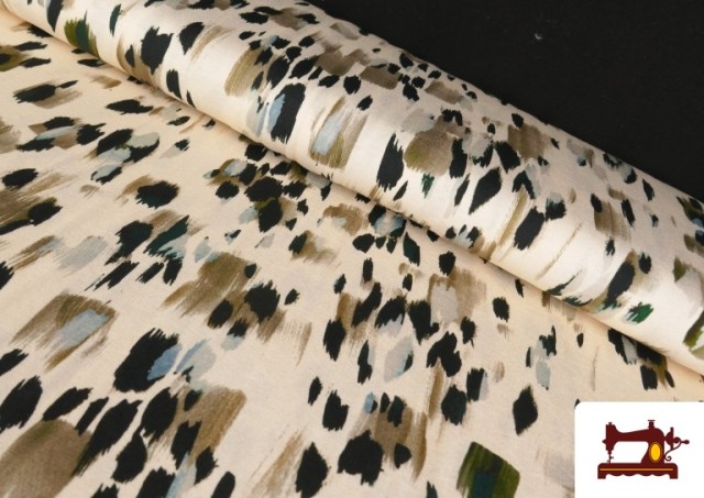 Tela de Punto de Viscosa Manchas Negras y Beige