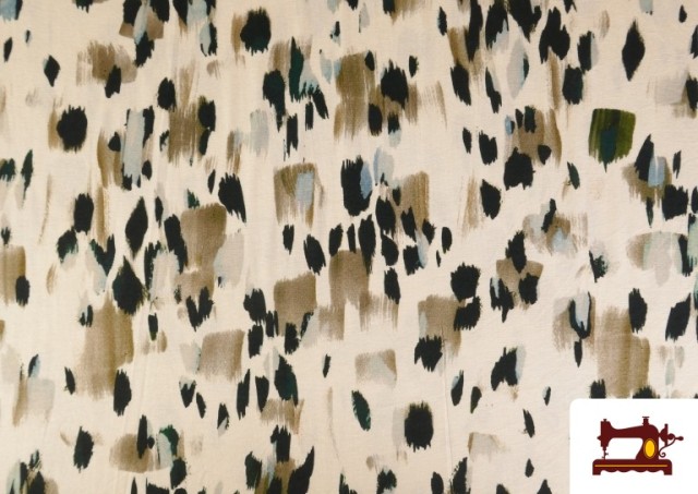 Comprar Tela de Punto de Viscosa Manchas Negras y Beige