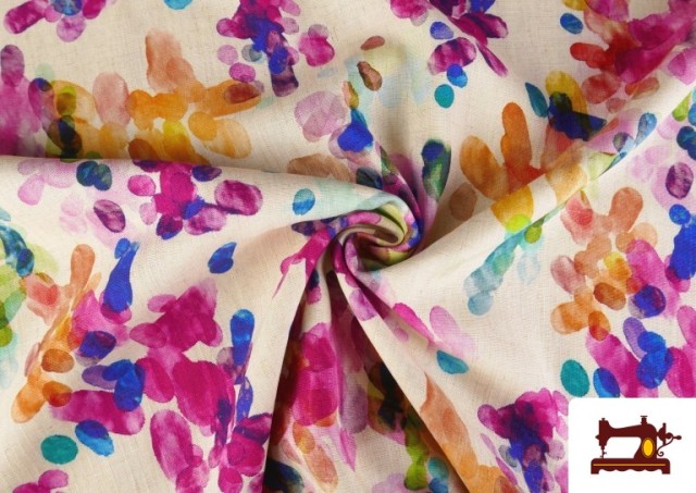Comprar online Tela de Lino Viscosa Fucsia, Naranja y Turquesa