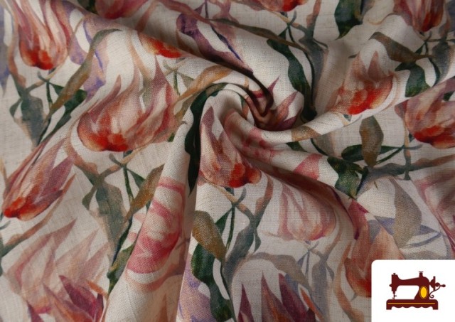 Comprar online Tela de Lino Viscosa Estampado Floral Rosa