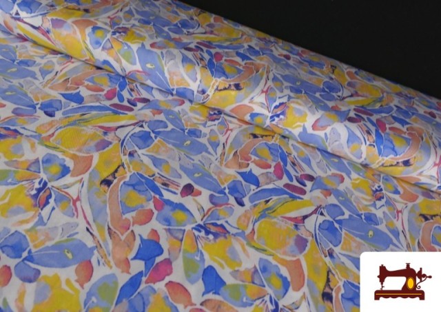 Tela de Viscosa Estampado Multicolor Azul