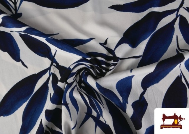 Venta online de Tela de Crep Hojas Azul