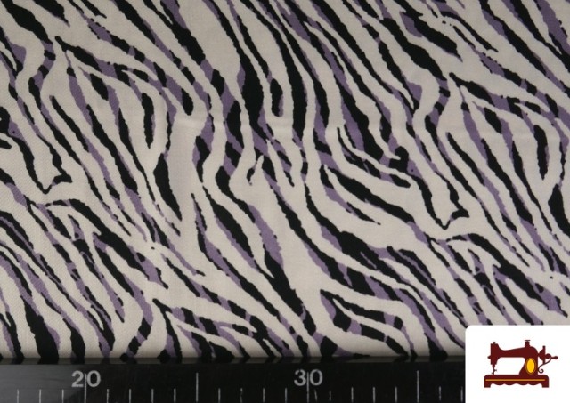 Comprar online Tela de Viscosa Estampado Cebra Negro y Lila