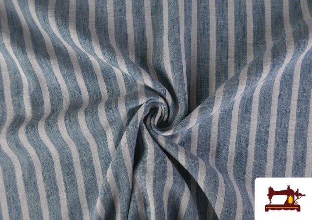 Tela de Rayas Coordinada Símil Lino de Poliéster color Azul