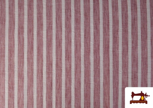 Comprar Tela de Rayas Coordinada Símil Lino de Poliéster color Rojo