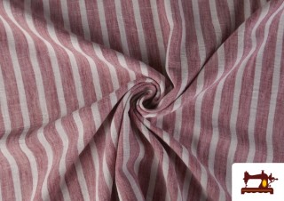 Comprar online Tela de Rayas Coordinada Símil Lino de Poliéster color Rojo