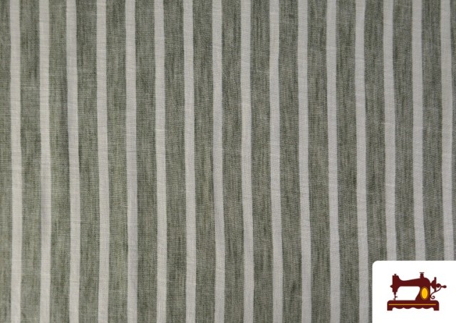 Venta online de Tela de Rayas Coordinada Símil Lino de Poliéster color Caqui