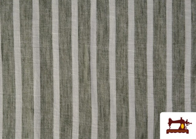 Tela de Rayas Coordinada Símil Lino de Poliéster color Caqui