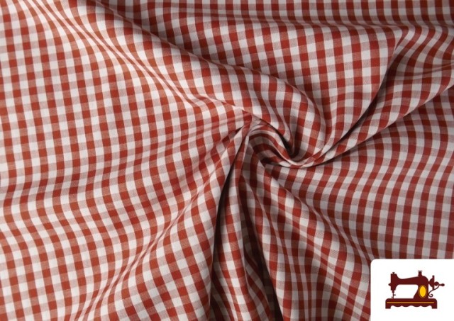 Venta online de Tela de Cuadros Vichy de 100% Algodón color Teja