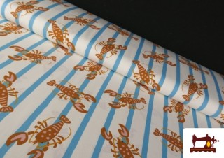 Tela de Algodón Estampado Langostas y Rayas Veraniegas