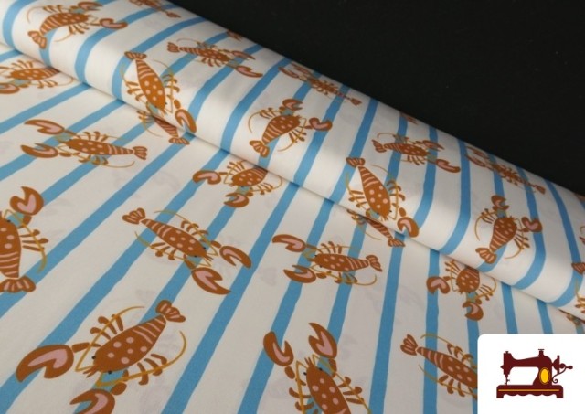 Tela de Algodón Estampado Langostas y Rayas Veraniegas