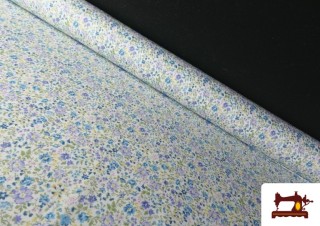 Tela de Algodón Estampado Floral Azul