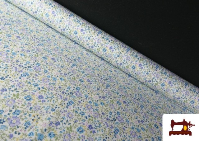 Tela de Algodón Estampado Floral Azul