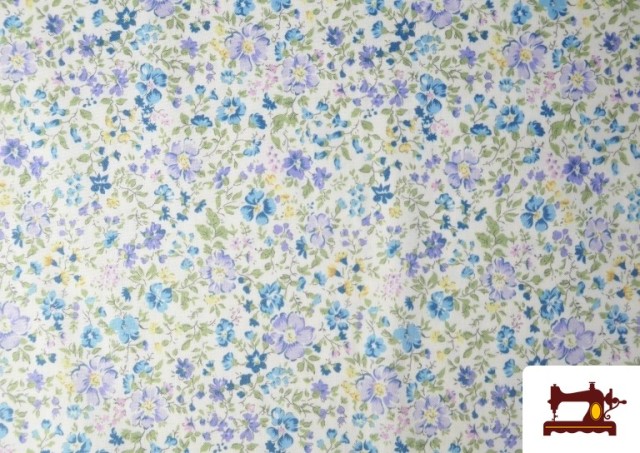 Venta de Tela de Algodón Estampado Floral Azul