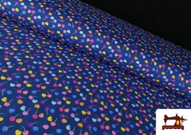 Tela de Punto de Camiseta Cerezas Multicolor