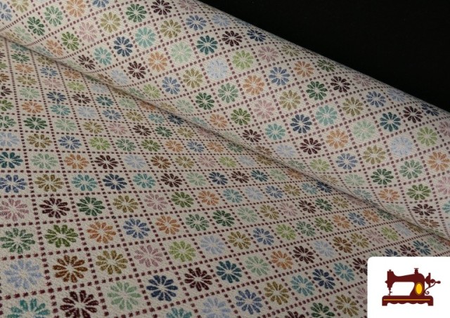 Tela de Gobelino Estampado Floral Geométrico