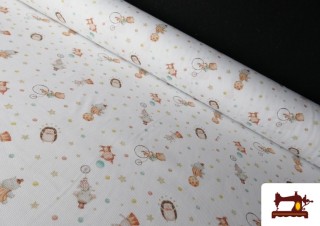 Tela de Pique de Algodón Estampado Animales de Circo