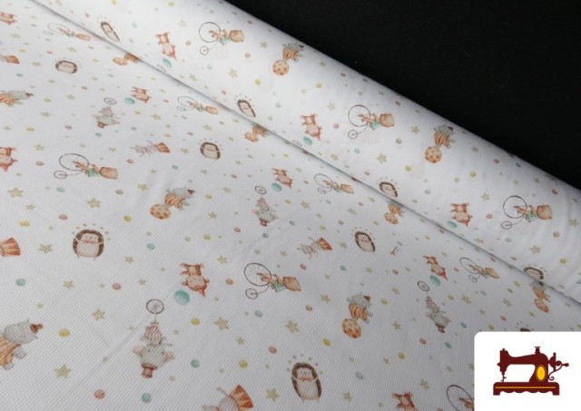 Tela de Pique de Algodón Estampado Animales de Circo