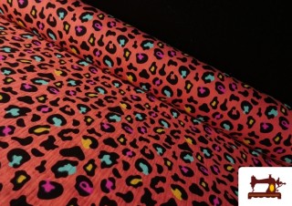 Tela de Muselina de Algodón Leopardo Turquesa y Naranja color Naranja