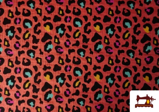 Comprar Tela de Muselina de Algodón Leopardo Turquesa y Naranja color Naranja