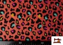 Venta de Tela de Muselina de Algodón Leopardo Turquesa y Naranja color Naranja