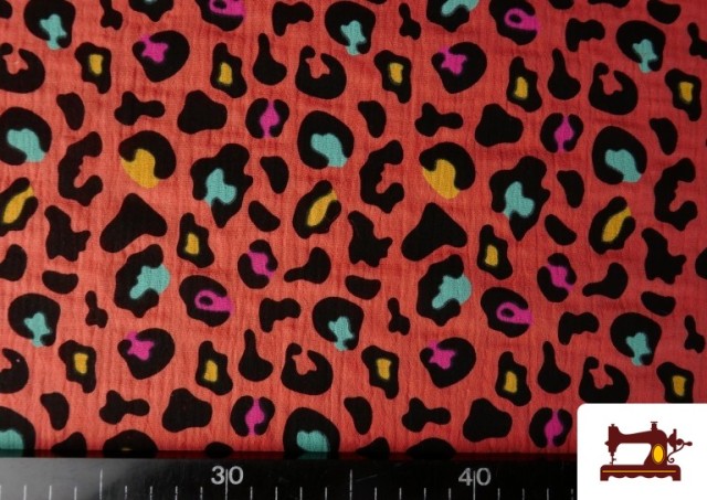 Venta de Tela de Muselina de Algodón Leopardo Turquesa y Naranja color Naranja