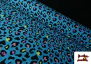 Venta online de Tela de Muselina de Algodón Leopardo Turquesa y Naranja color Azul