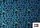 Tela de Muselina de Algodón Leopardo Turquesa y Naranja color Azul