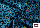 Comprar Tela de Muselina de Algodón Leopardo Turquesa y Naranja color Azul