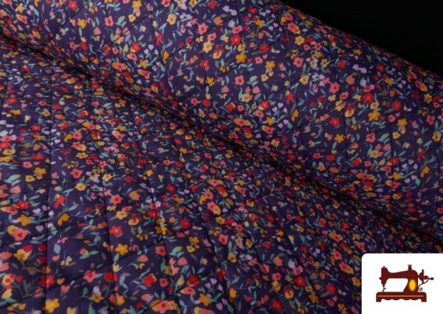 Tela Acolchada de Algodón con Doble Cara Estampado Floral color Azul