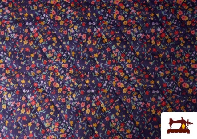 Comprar Tela Acolchada de Algodón con Doble Cara Estampado Floral color Azul