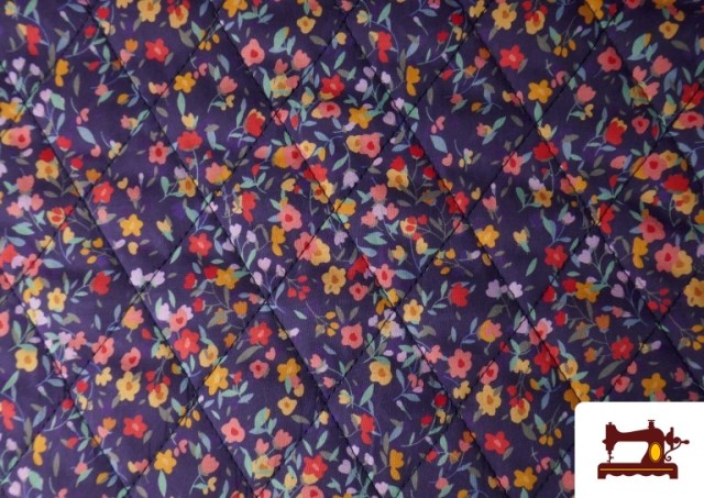 Venta de Tela Acolchada de Algodón con Doble Cara Estampado Floral color Azul