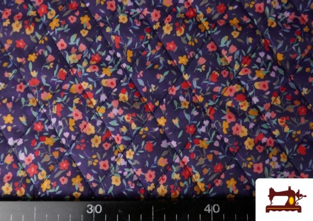 Comprar online Tela Acolchada de Algodón con Doble Cara Estampado Floral color Azul