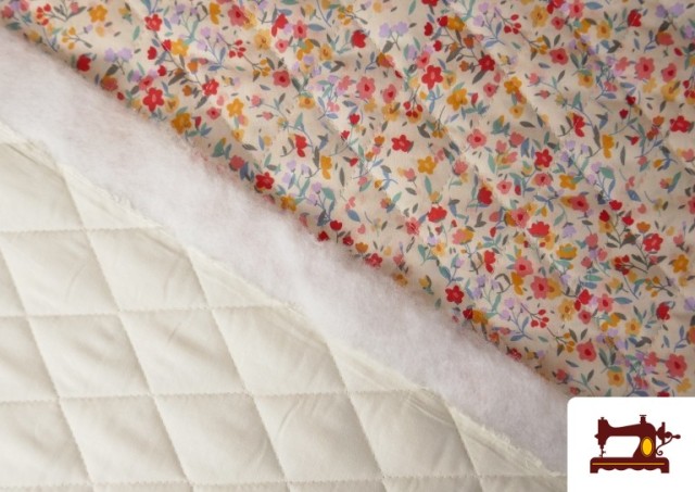 Tela Acolchada de Algodón con Doble Cara Estampado Floral color Rojo
