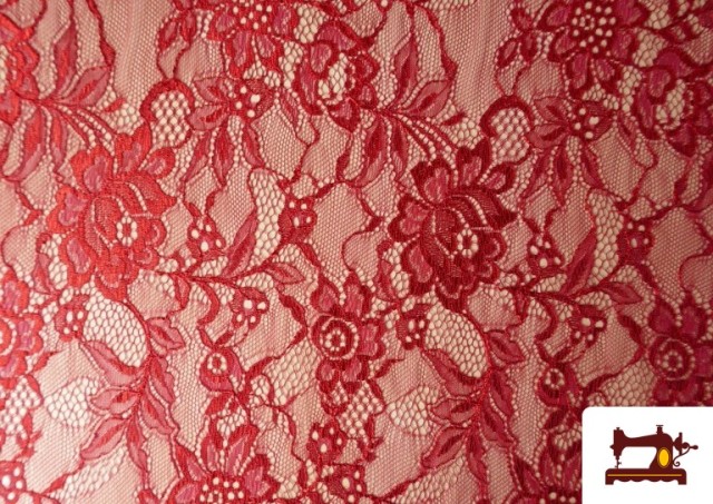 Venta online de Tela de Encaje Chantilly Floral de Colores color Rojo