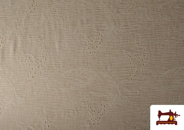 Venta de Tela de Lino Bordada Calada Beige
