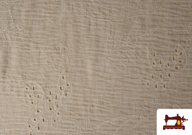 Venta online de Tela de Lino Bordada Calada Beige