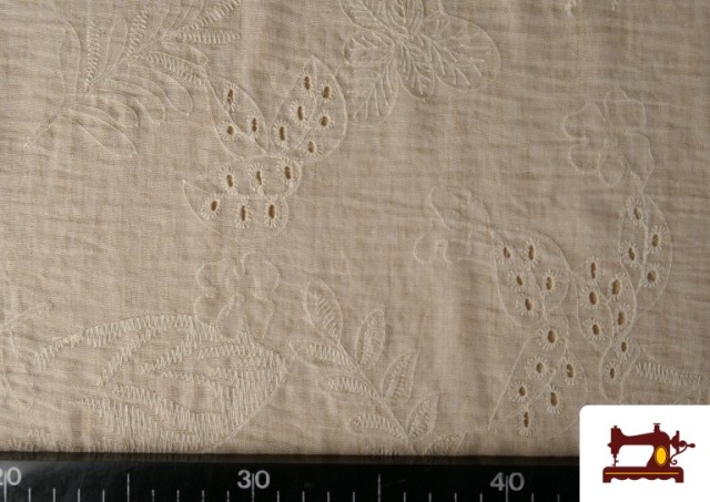 Tela de Lino Bordada Calada Beige