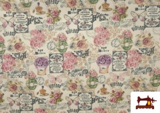 Comprar Tela de Loneta Estampado Botánico Floral Vintage 140cm ancho