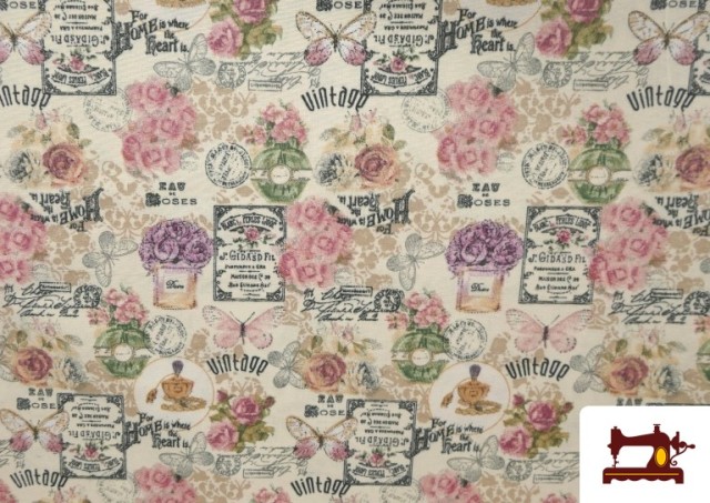 Venta de Tela de Loneta Estampado Botánico Floral Vintage 140cm ancho
