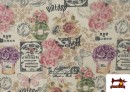 Comprar online Tela de Loneta Estampado Botánico Floral Vintage 140cm ancho
