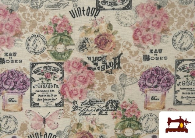 Comprar online Tela de Loneta Estampado Botánico Floral Vintage 140cm ancho