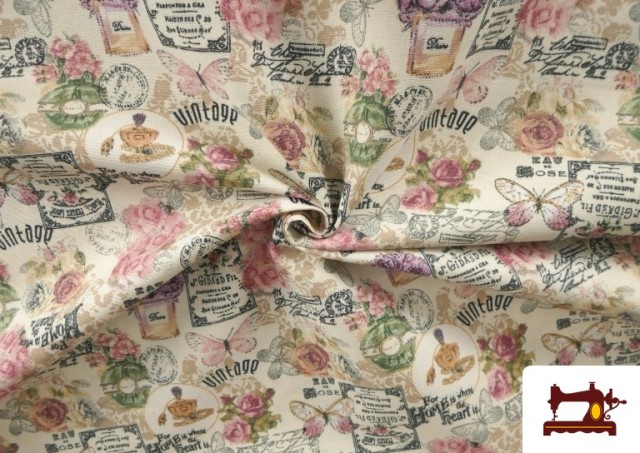 Venta online de Tela de Loneta Estampado Botánico Floral Vintage 140cm ancho