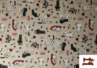 Tela de Half Panama Estampado de Gatos