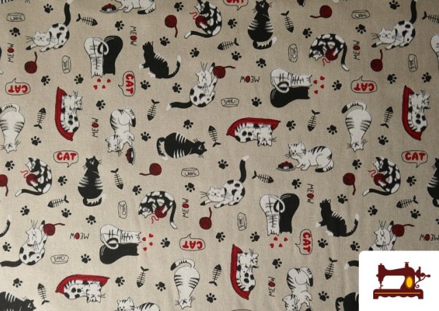 Tela de Half Panama Estampado de Gatos