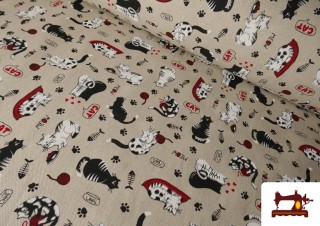Comprar Tela de Half Panama Estampado de Gatos