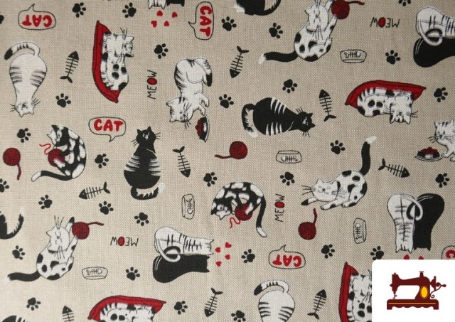Venta de Tela de Half Panama Estampado de Gatos