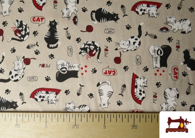 Comprar online Tela de Half Panama Estampado de Gatos