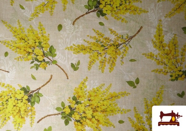 Venta de Tela de Loneta Estampado Amarillo Flor Mimosa